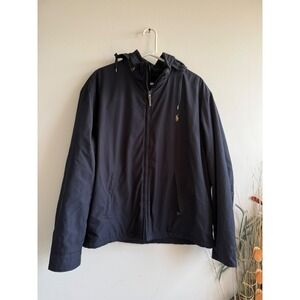 Polo Ralph Lauren Mens XXL Navy Blue Hooded Windbreaker Jacket Gold Pony Logo